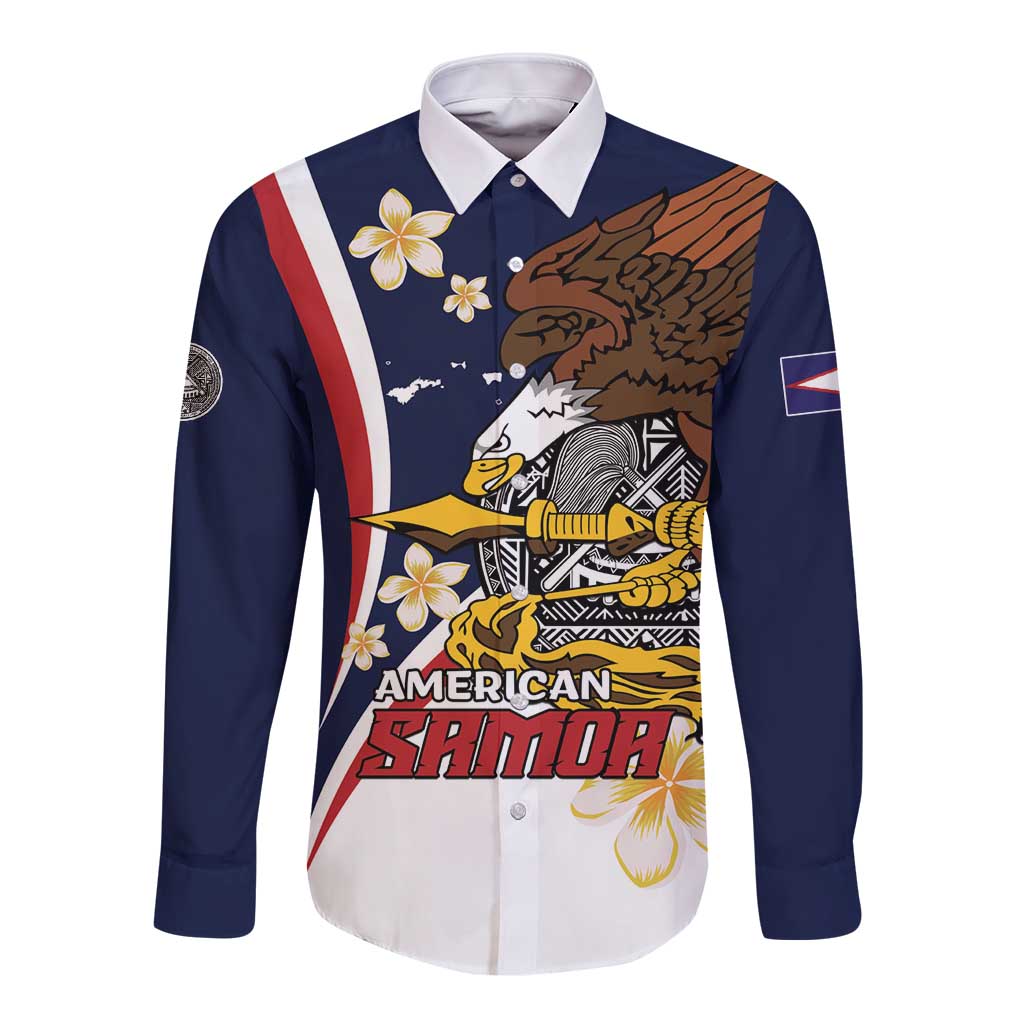 Personalized American Samoa Long Sleeve Button Shirt Amerika Samoa Bald Eagle LT01 Unisex Blue - Polynesian Pride
