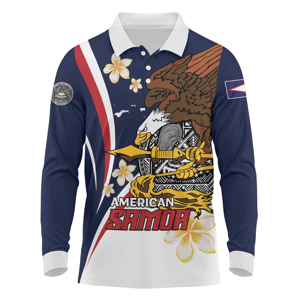 Personalized American Samoa Long Sleeve Polo Shirt Amerika Samoa Bald Eagle LT01 Blue - Polynesian Pride