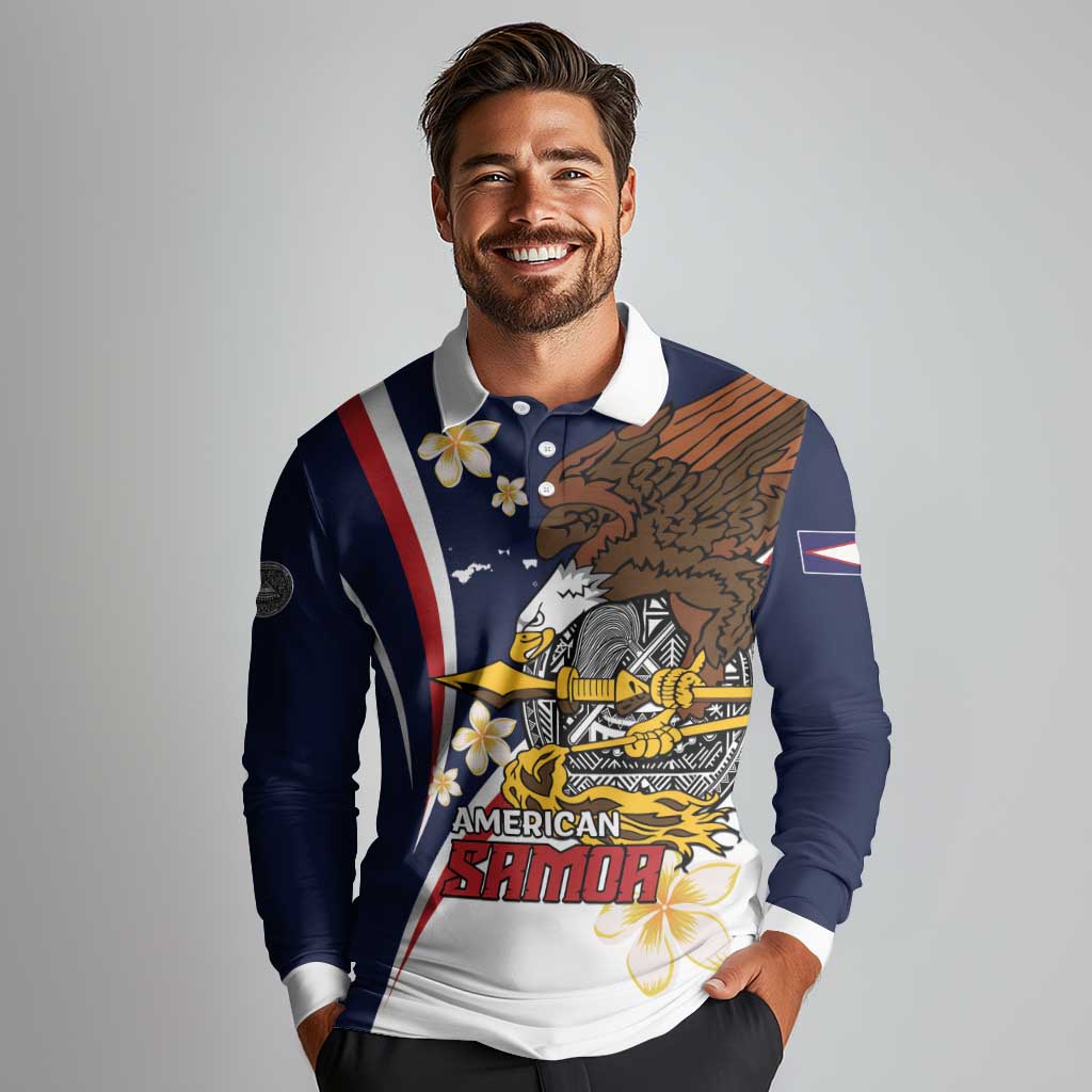 Personalized American Samoa Long Sleeve Polo Shirt Amerika Samoa Bald Eagle