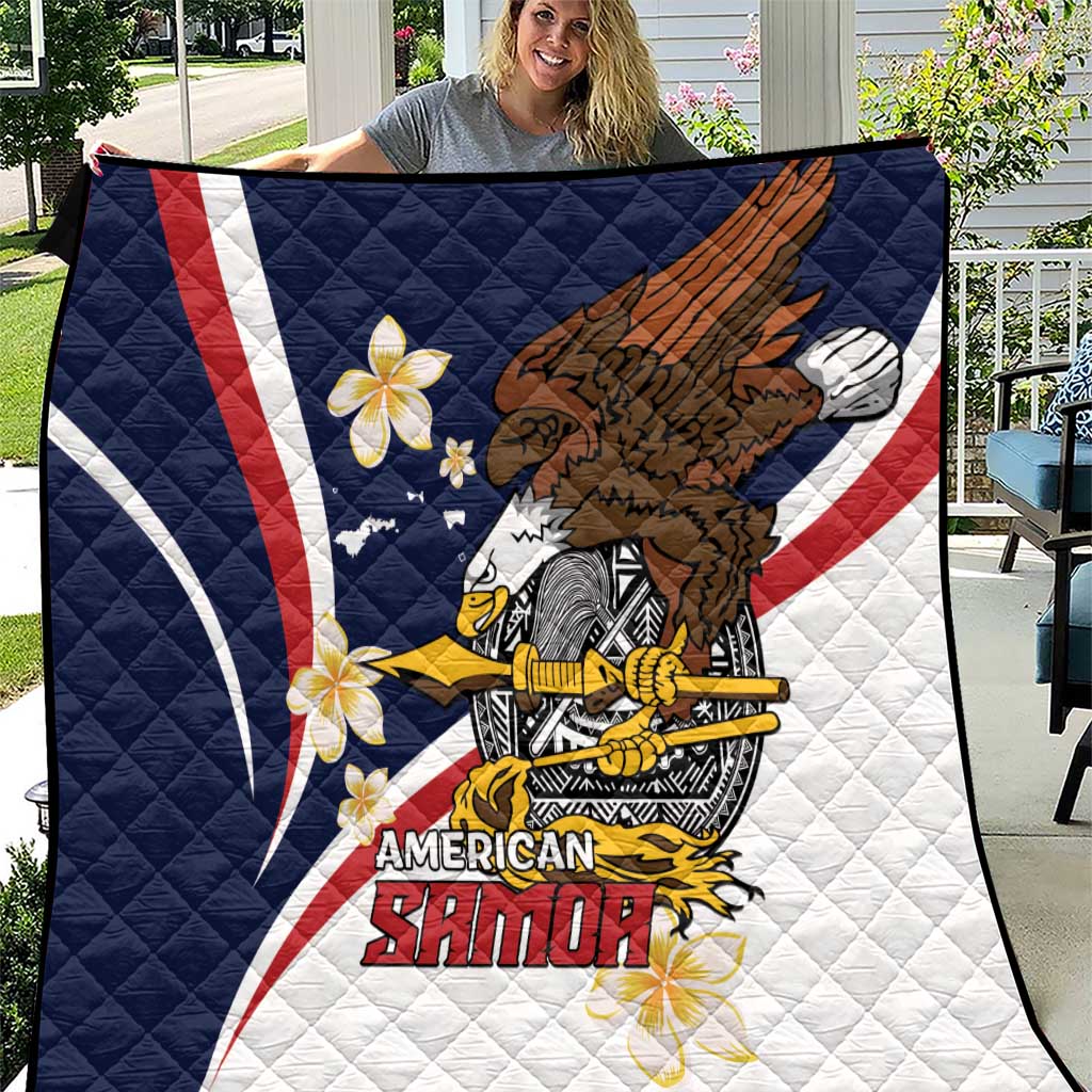 Personalized American Samoa Quilt Amerika Samoa Bald Eagle LT01 Blue - Polynesian Pride