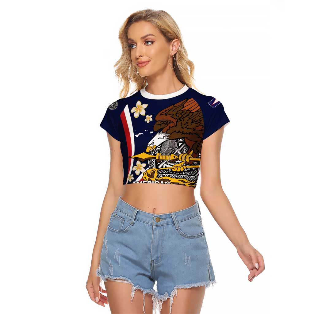 Personalized American Samoa Raglan Cropped T Shirt Amerika Samoa Bald Eagle LT01 Female Blue - Polynesian Pride