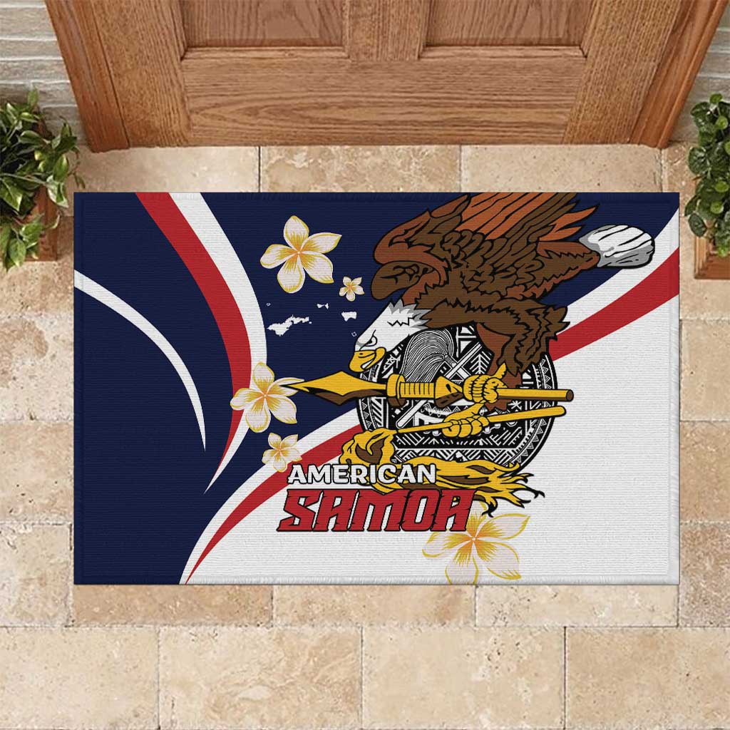 Personalized American Samoa Rubber Doormat Amerika Samoa Bald Eagle LT01 Blue - Polynesian Pride