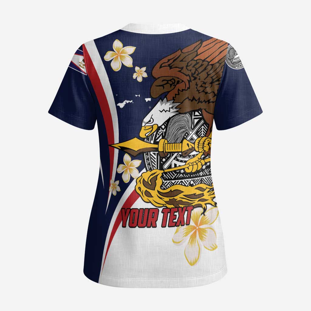 Personalized American Samoa Scrub Top Amerika Samoa Bald Eagle - Polynesian Pride