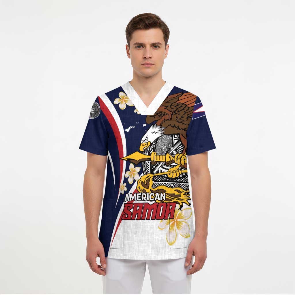 Personalized American Samoa Scrub Top Amerika Samoa Bald Eagle - Polynesian Pride