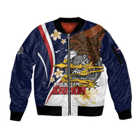 Personalized American Samoa Sleeve Zip Bomber Jacket Amerika Samoa Bald Eagle LT01 Unisex Blue - Polynesian Pride