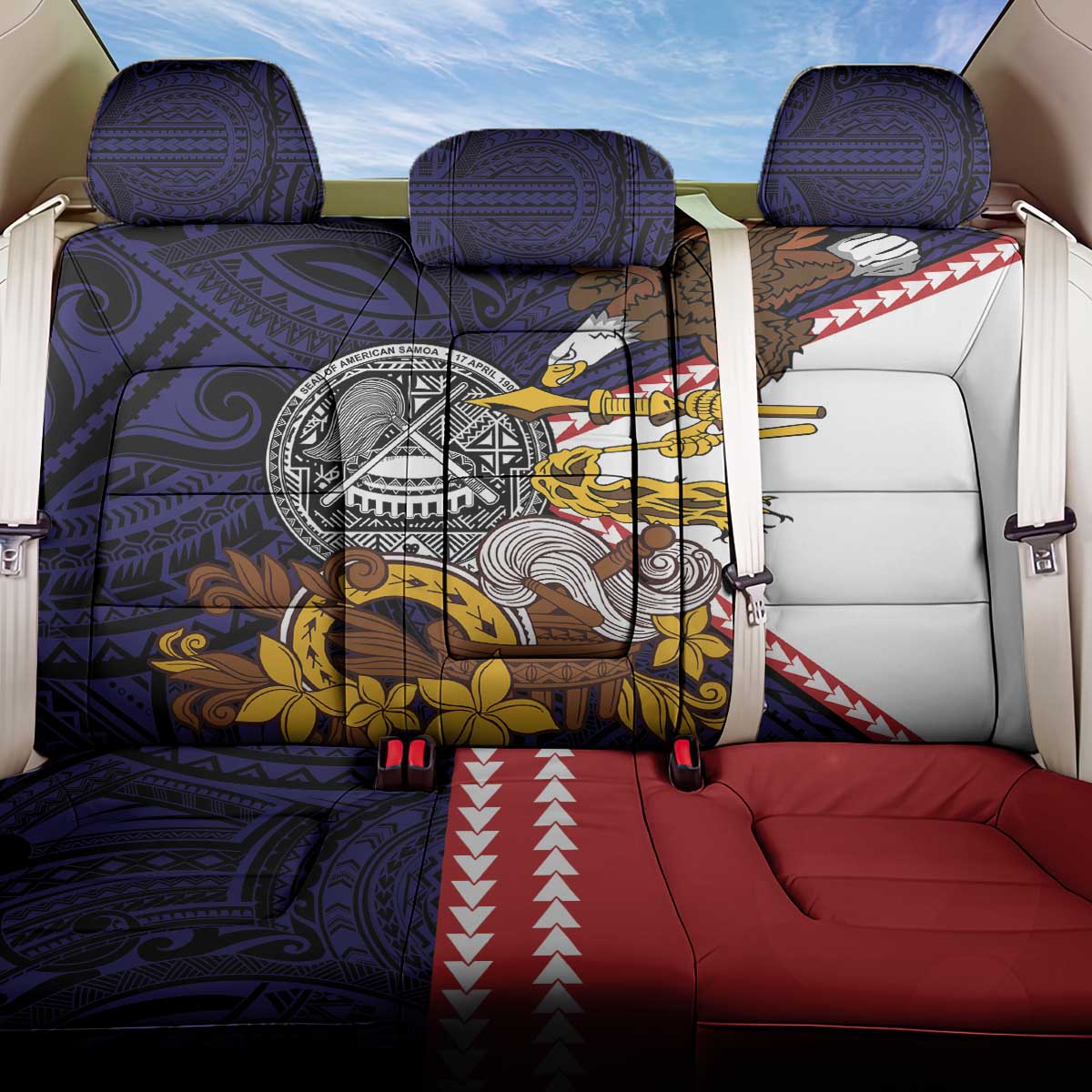 American Samoa Eagle Kava Bowl Back Car Seat Cover Plumeria Polynesian Pattern