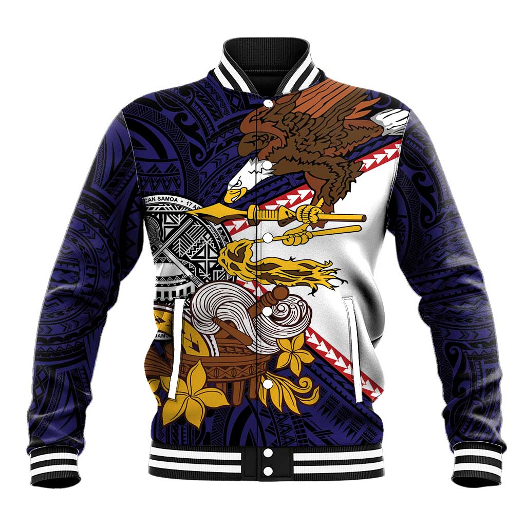 American Samoa Eagle Kava Bowl Baseball Jacket Plumeria Polynesian Pattern LT01 Unisex Black - Polynesian Pride