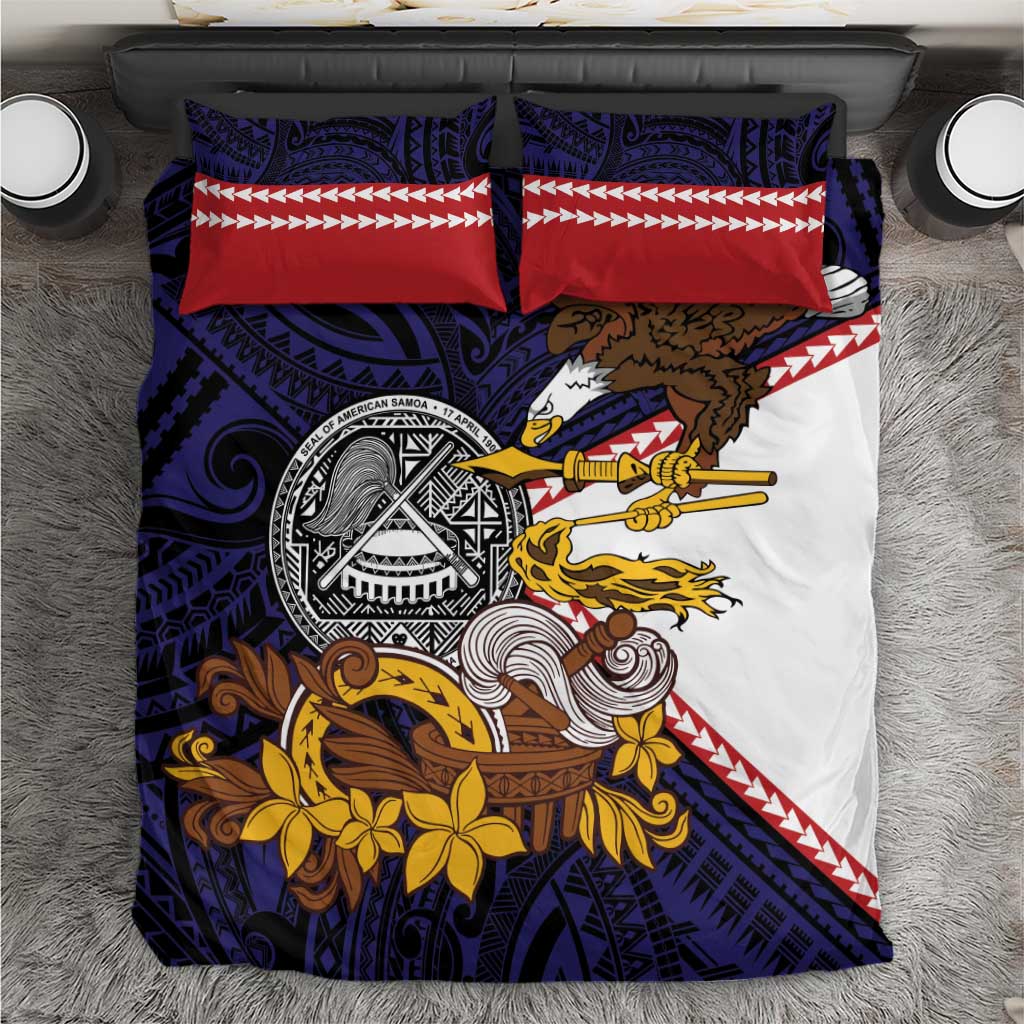 American Samoa Eagle Kava Bowl Bedding Set Plumeria Polynesian Pattern