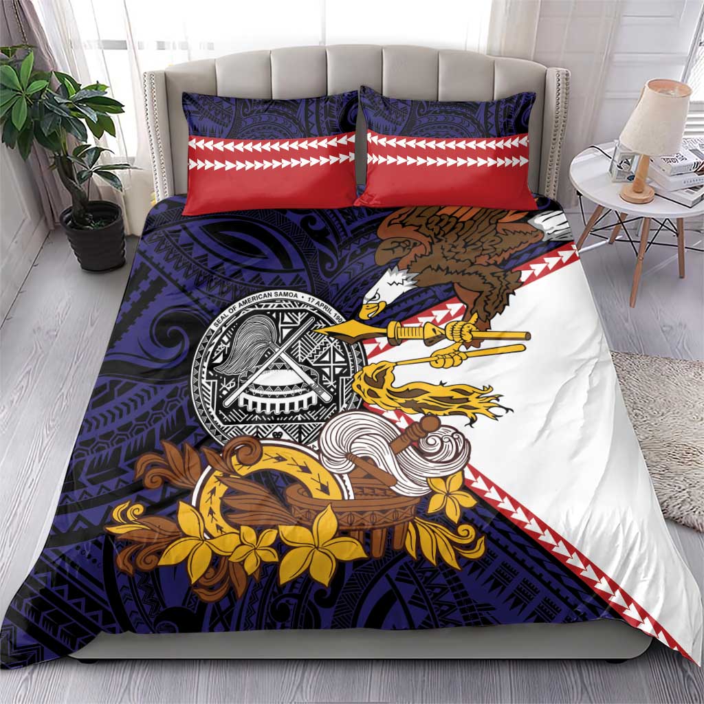 American Samoa Eagle Kava Bowl Bedding Set Plumeria Polynesian Pattern
