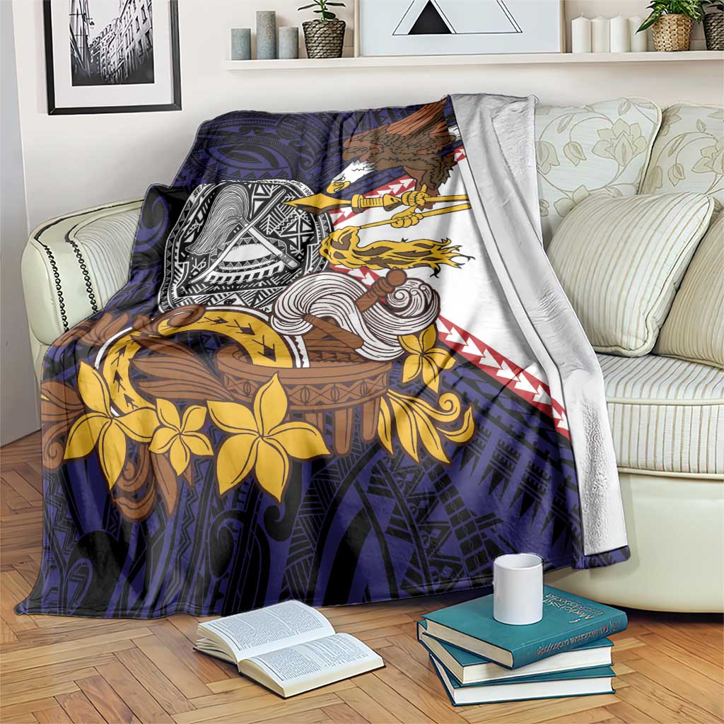 American Samoa Eagle Kava Bowl Blanket Plumeria Polynesian Pattern LT01 Black - Polynesian Pride