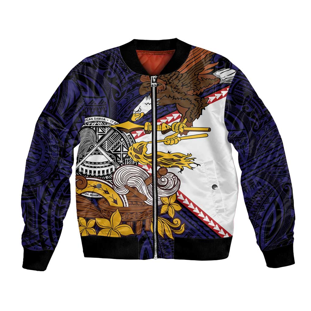 American Samoa Eagle Kava Bowl Bomber Jacket Plumeria Polynesian Pattern LT01 Unisex Black - Polynesian Pride