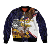 American Samoa Eagle Kava Bowl Bomber Jacket Plumeria Polynesian Pattern LT01 Unisex Black - Polynesian Pride