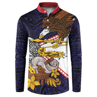 American Samoa Eagle Kava Bowl Button Sweatshirt Plumeria Polynesian Pattern