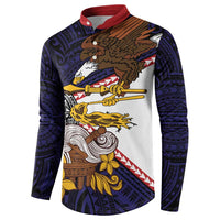 American Samoa Eagle Kava Bowl Button Sweatshirt Plumeria Polynesian Pattern