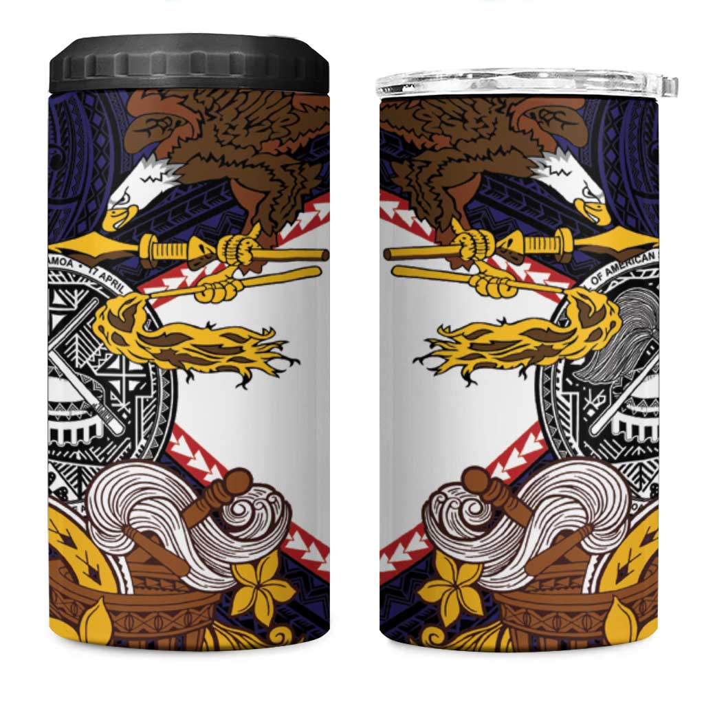 American Samoa Eagle Kava Bowl 4 in 1 Can Cooler Tumbler Plumeria Polynesian Pattern LT01 One Size: 16 oz Black - Polynesian Pride