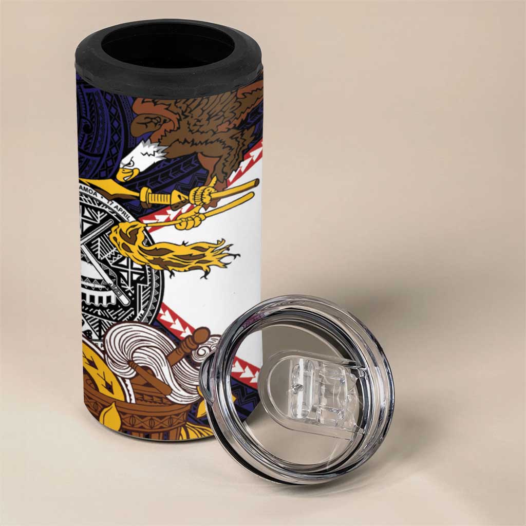 American Samoa Eagle Kava Bowl 4 in 1 Can Cooler Tumbler Plumeria Polynesian Pattern