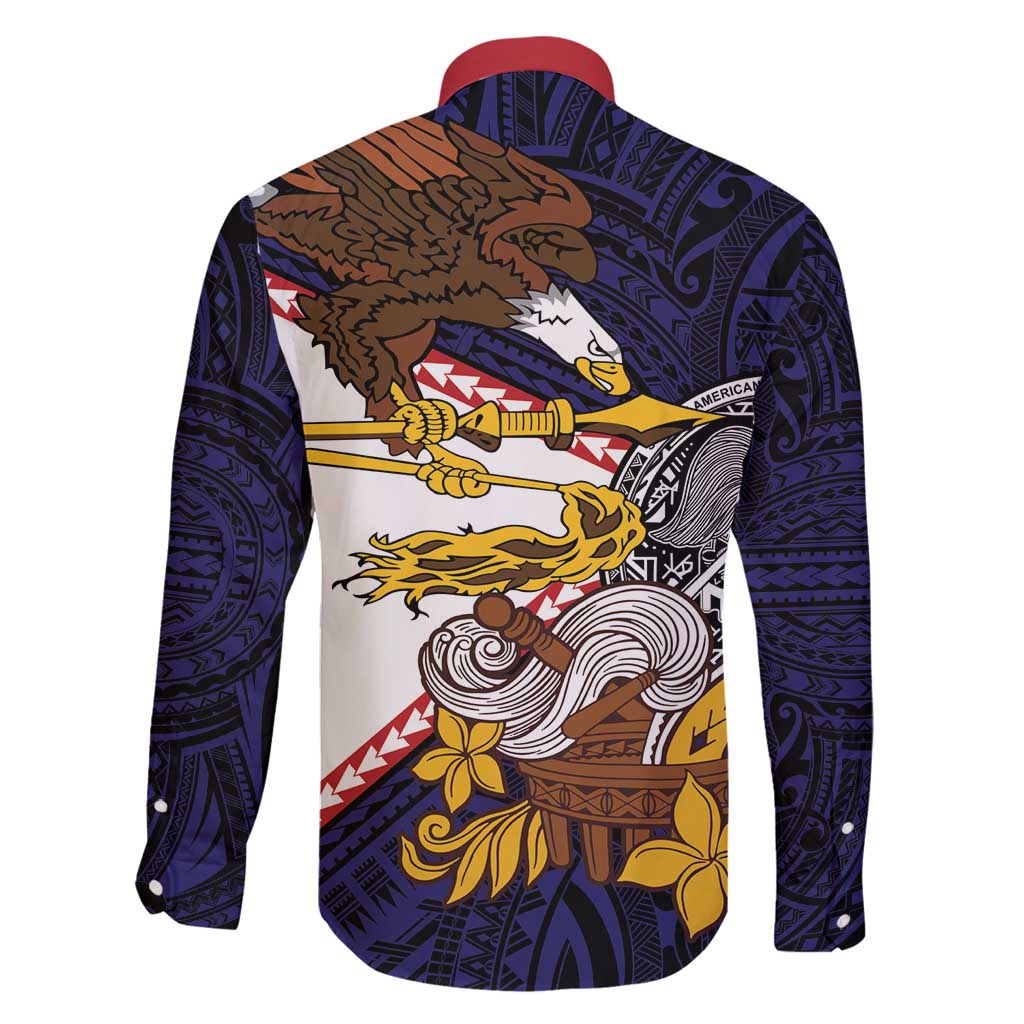 American Samoa Eagle Kava Bowl Family Matching Off Shoulder Maxi Dress and Hawaiian Shirt Plumeria Polynesian Pattern