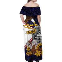 American Samoa Eagle Kava Bowl Family Matching Off Shoulder Maxi Dress and Hawaiian Shirt Plumeria Polynesian Pattern