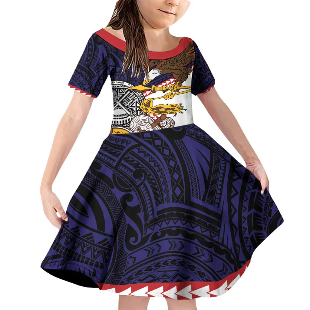 American Samoa Eagle Kava Bowl Family Matching Off Shoulder Short Dress and Hawaiian Shirt Plumeria Polynesian Pattern