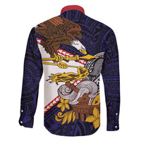 American Samoa Eagle Kava Bowl Family Matching Off Shoulder Short Dress and Hawaiian Shirt Plumeria Polynesian Pattern