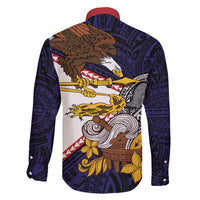 American Samoa Eagle Kava Bowl Family Matching Short Sleeve Bodycon Dress and Hawaiian Shirt Plumeria Polynesian Pattern