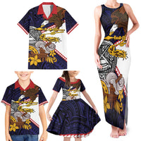 American Samoa Eagle Kava Bowl Family Matching Tank Maxi Dress and Hawaiian Shirt Plumeria Polynesian Pattern