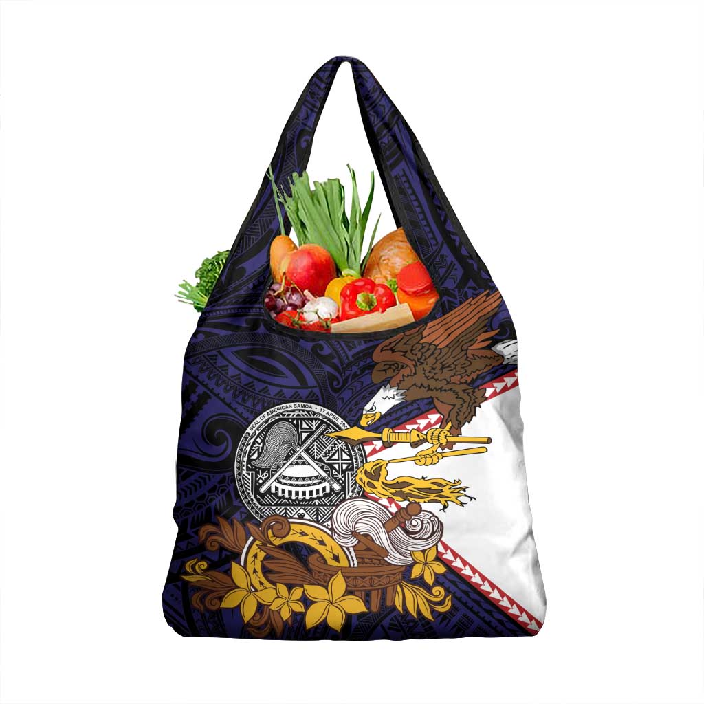 American Samoa Eagle Kava Bowl Grocery Bag Plumeria Polynesian Pattern