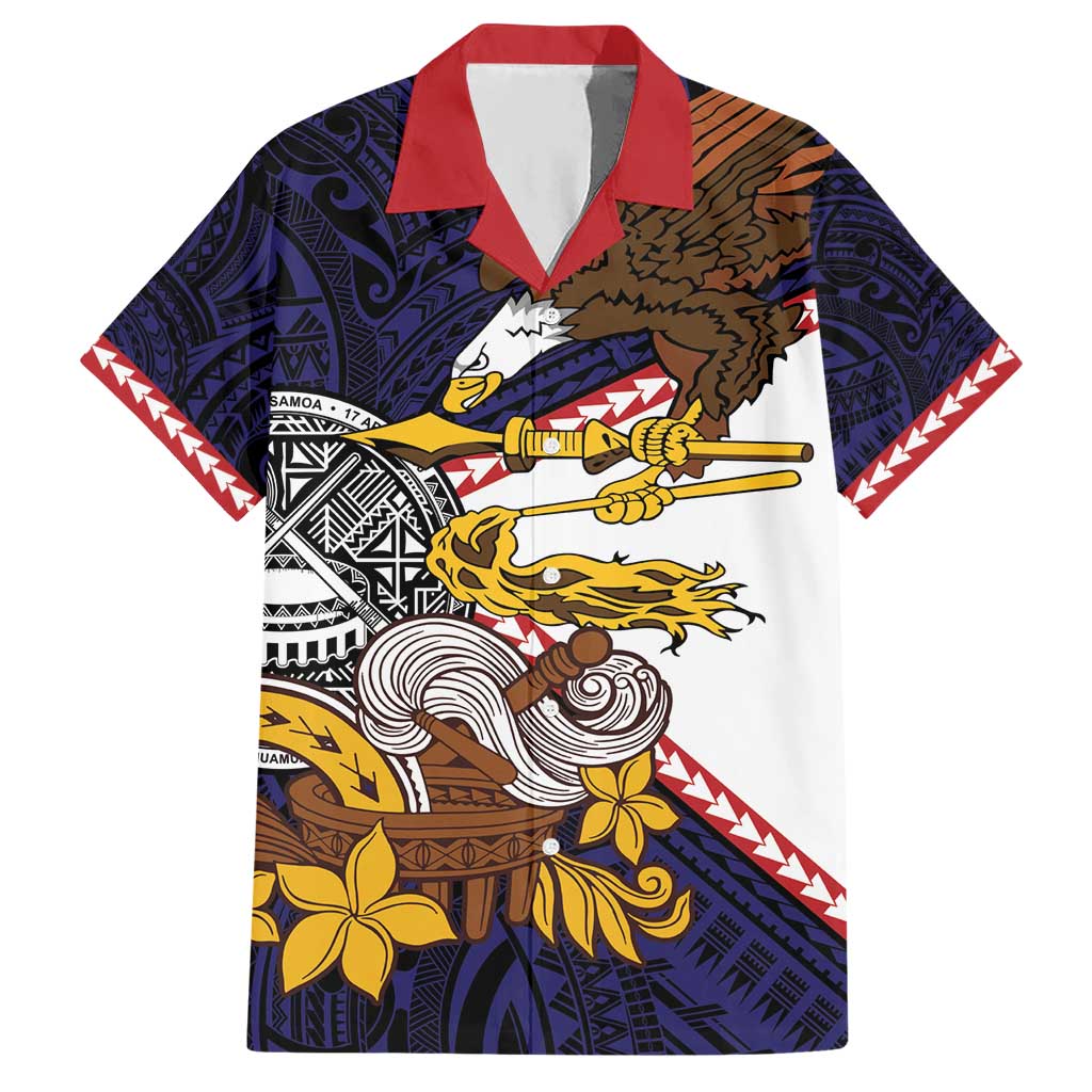 American Samoa Eagle Kava Bowl Hawaiian Shirt Plumeria Polynesian Pattern LT01 Black - Polynesian Pride