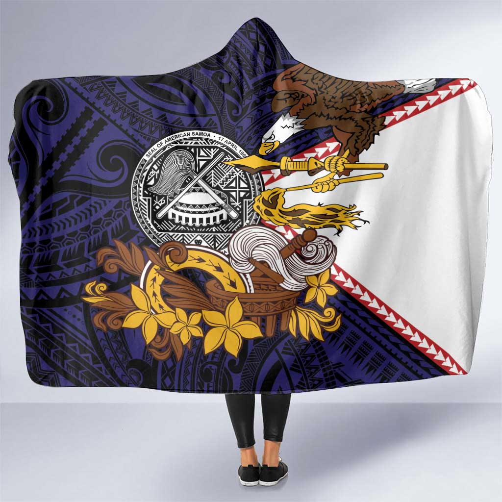 American Samoa Eagle Kava Bowl Hooded Blanket Plumeria Polynesian Pattern LT01 One Size Black - Polynesian Pride