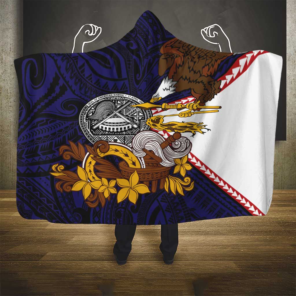 American Samoa Eagle Kava Bowl Hooded Blanket Plumeria Polynesian Pattern