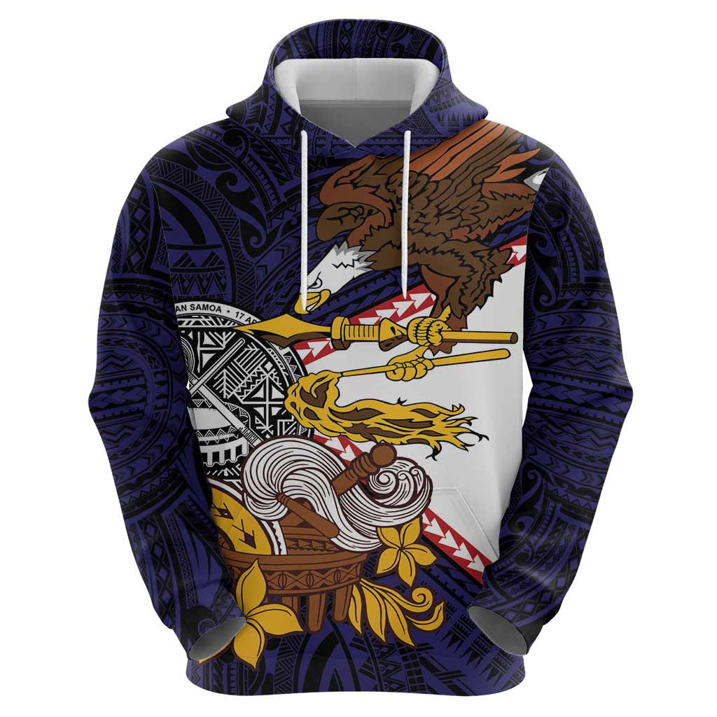 American Samoa Eagle Kava Bowl Hoodie Plumeria Polynesian Pattern