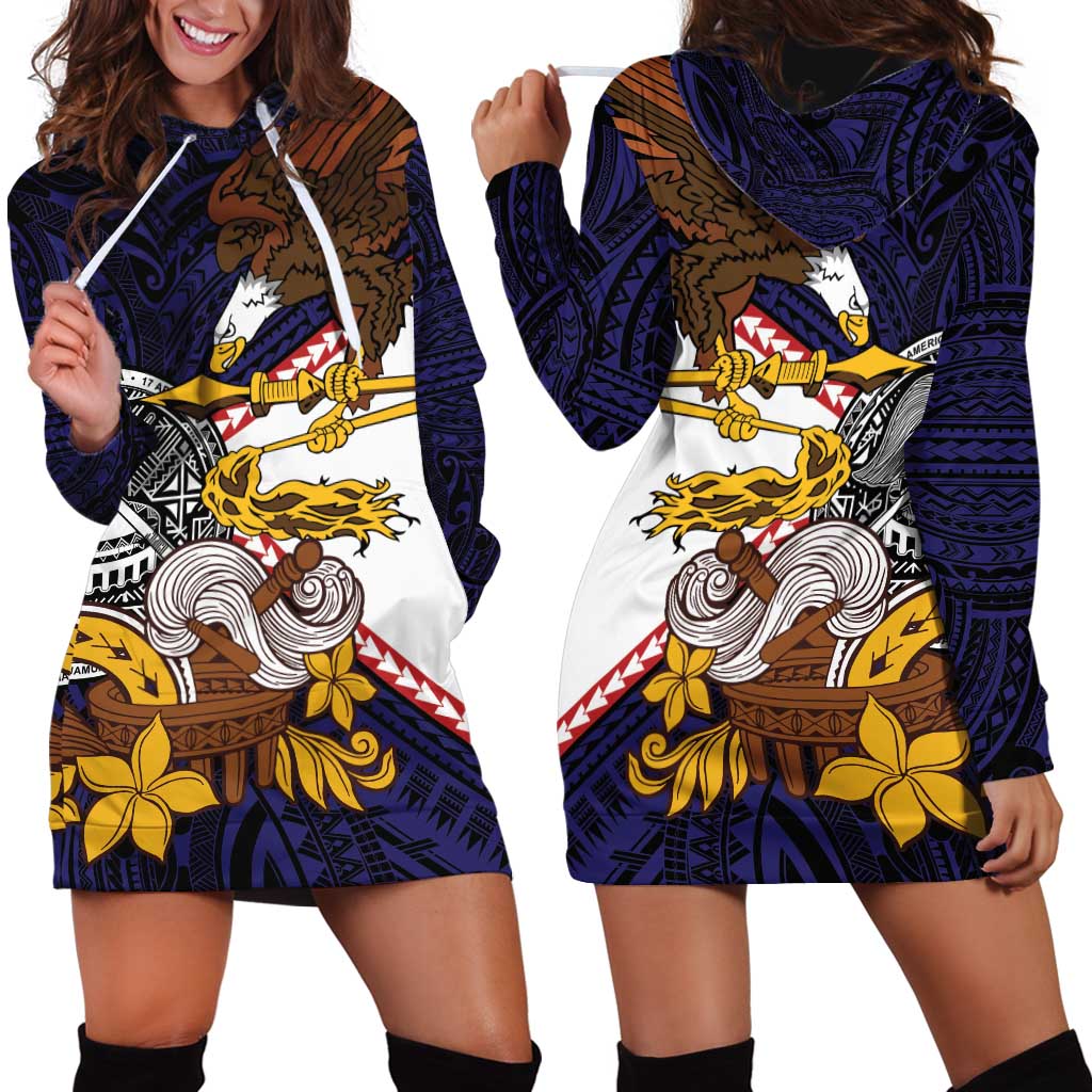 American Samoa Eagle Kava Bowl Hoodie Dress Plumeria Polynesian Pattern