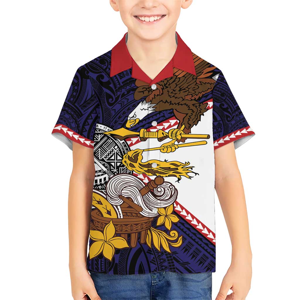 American Samoa Eagle Kava Bowl Kid Hawaiian Shirt Plumeria Polynesian Pattern LT01 Kid Black - Polynesian Pride