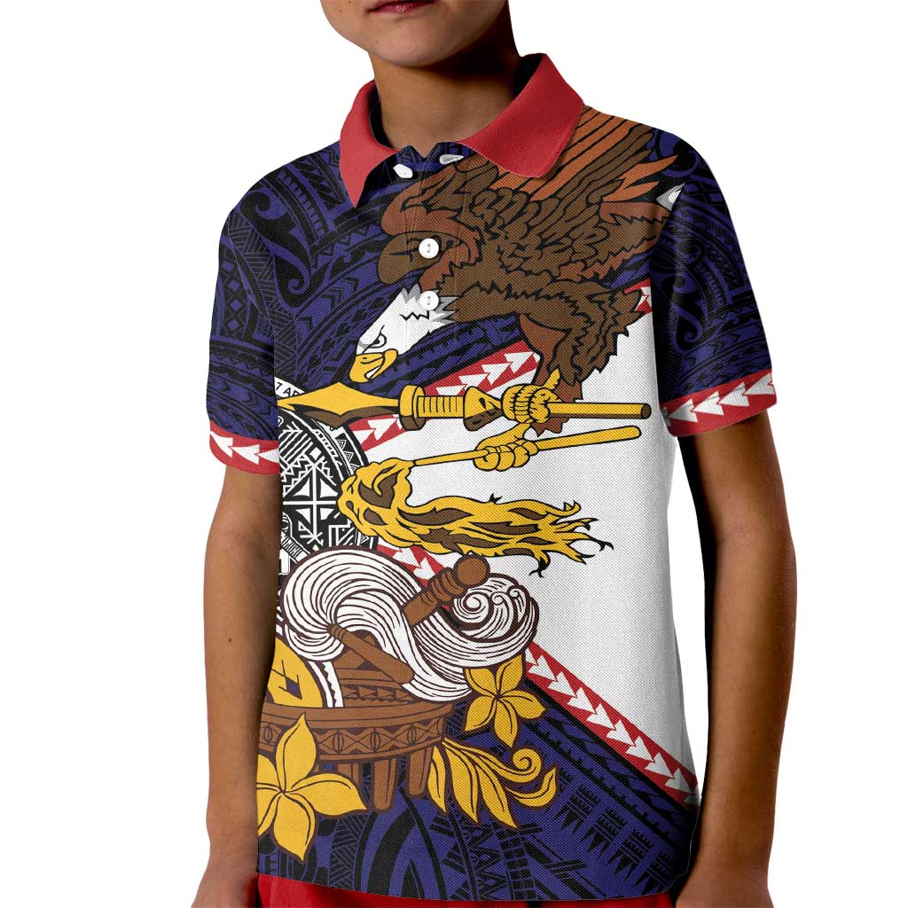 American Samoa Eagle Kava Bowl Kid Polo Shirt Plumeria Polynesian Pattern LT01 Kid Black - Polynesian Pride