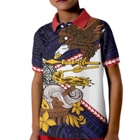 American Samoa Eagle Kava Bowl Kid Polo Shirt Plumeria Polynesian Pattern