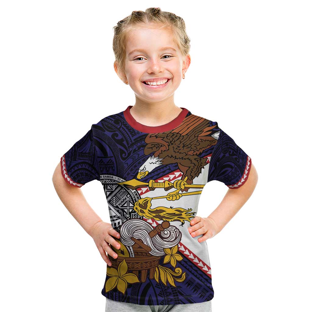 American Samoa Eagle Kava Bowl Kid T Shirt Plumeria Polynesian Pattern LT01 Black - Polynesian Pride
