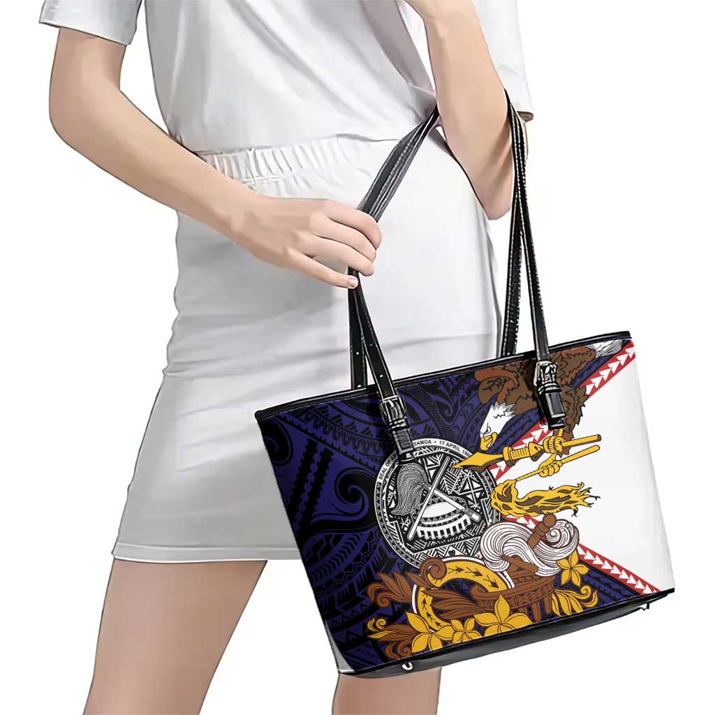 American Samoa Eagle Kava Bowl Leather Tote Bag Plumeria Polynesian Pattern