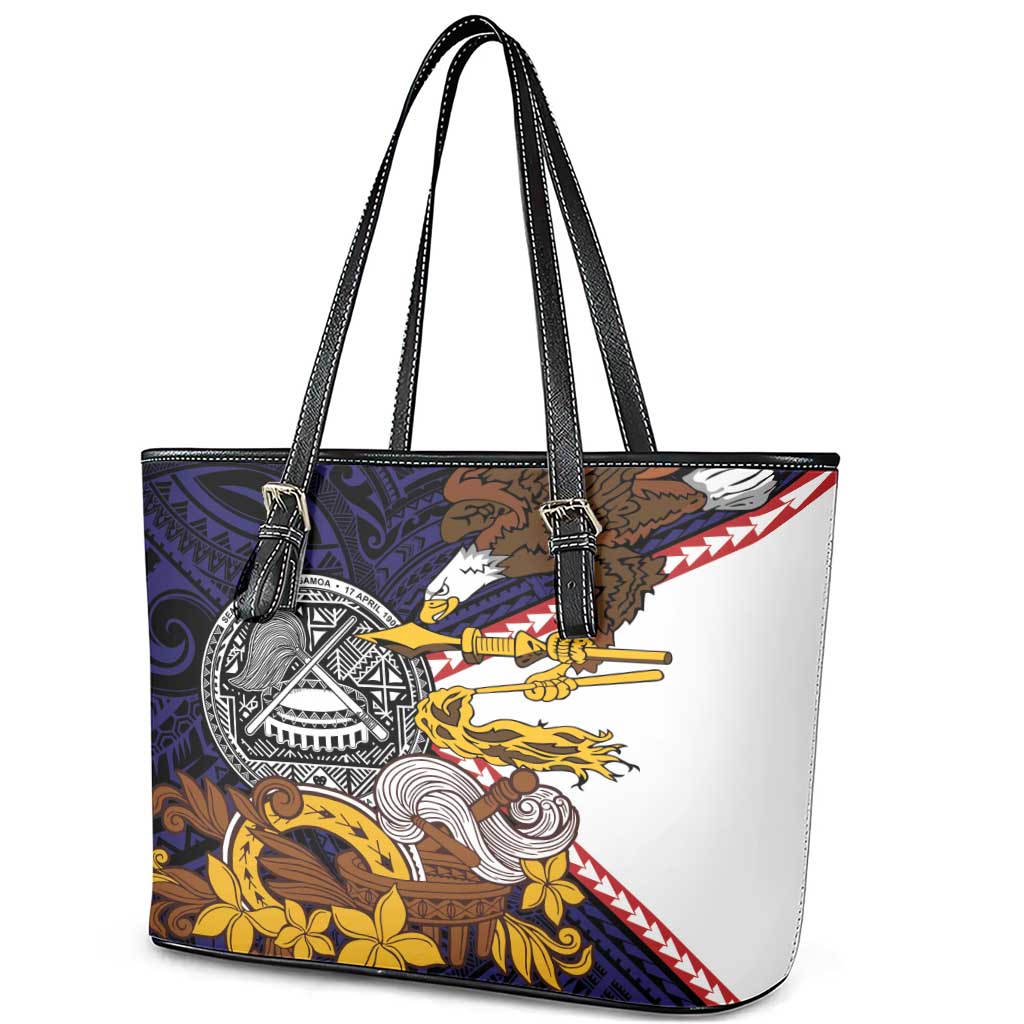 American Samoa Eagle Kava Bowl Leather Tote Bag Plumeria Polynesian Pattern