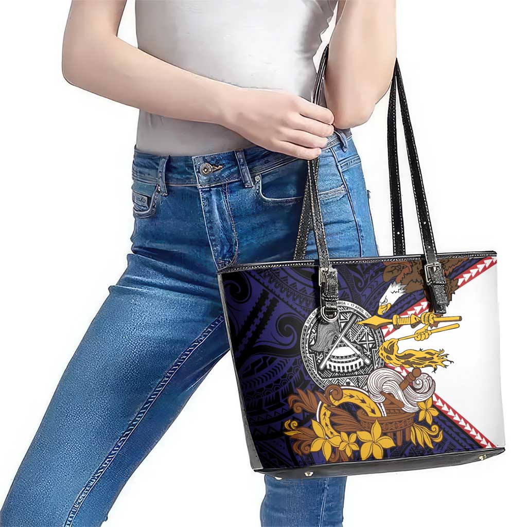 American Samoa Eagle Kava Bowl Leather Tote Bag Plumeria Polynesian Pattern