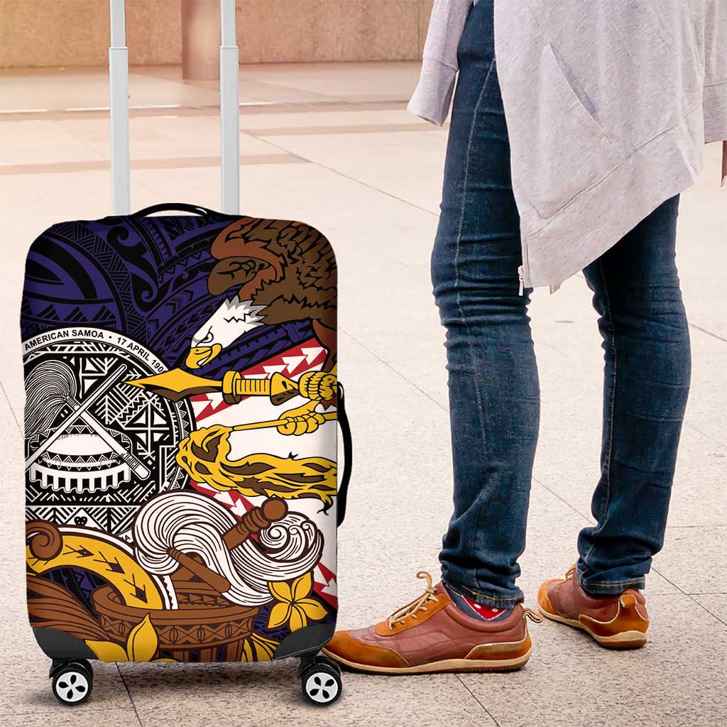 American Samoa Eagle Kava Bowl Luggage Cover Plumeria Polynesian Pattern LT01 Black - Polynesian Pride