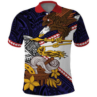 American Samoa Eagle Kava Bowl Polo Shirt Plumeria Polynesian Pattern