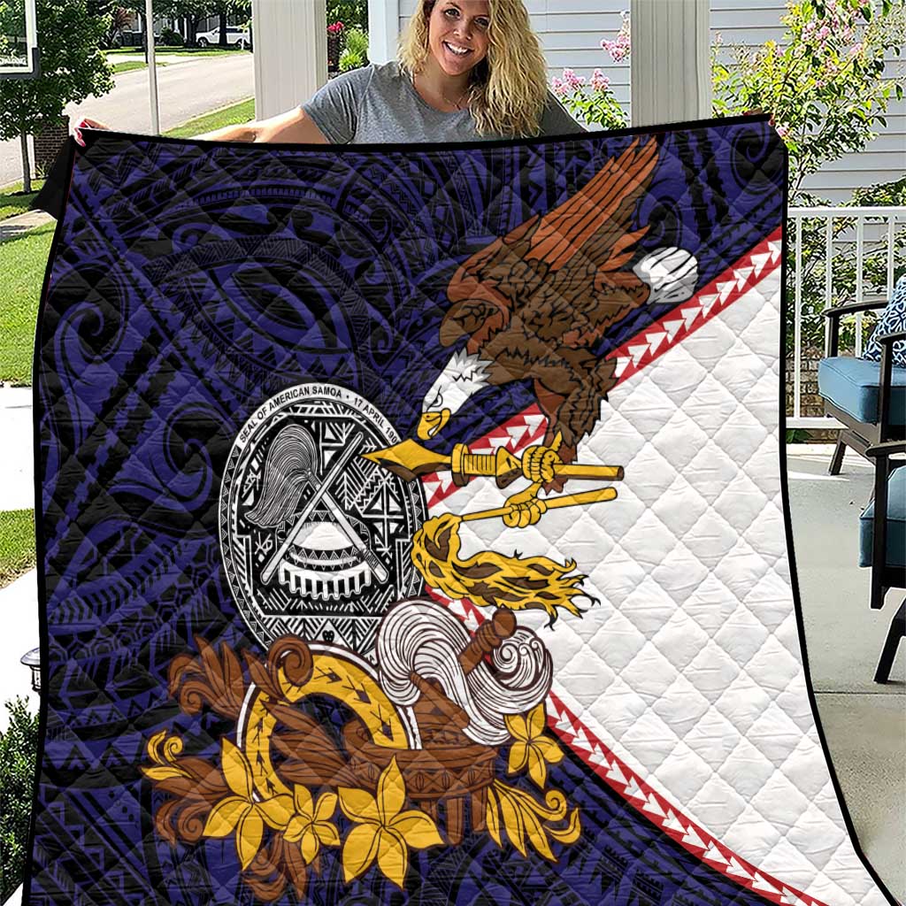 American Samoa Eagle Kava Bowl Quilt Plumeria Polynesian Pattern LT01 Black - Polynesian Pride
