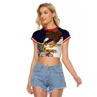 American Samoa Eagle Kava Bowl Raglan Cropped T Shirt Plumeria Polynesian Pattern