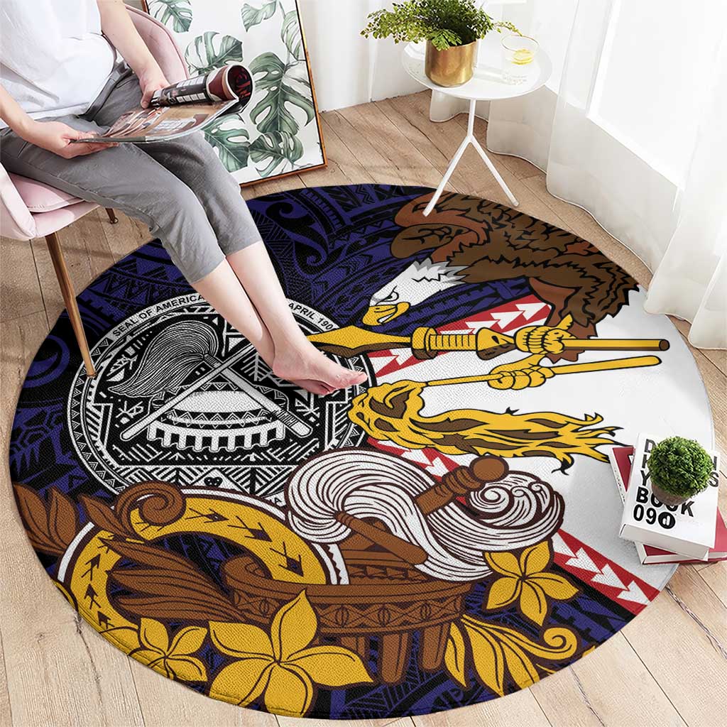 American Samoa Eagle Kava Bowl Round Carpet Plumeria Polynesian Pattern