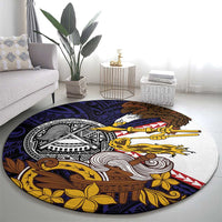 American Samoa Eagle Kava Bowl Round Carpet Plumeria Polynesian Pattern