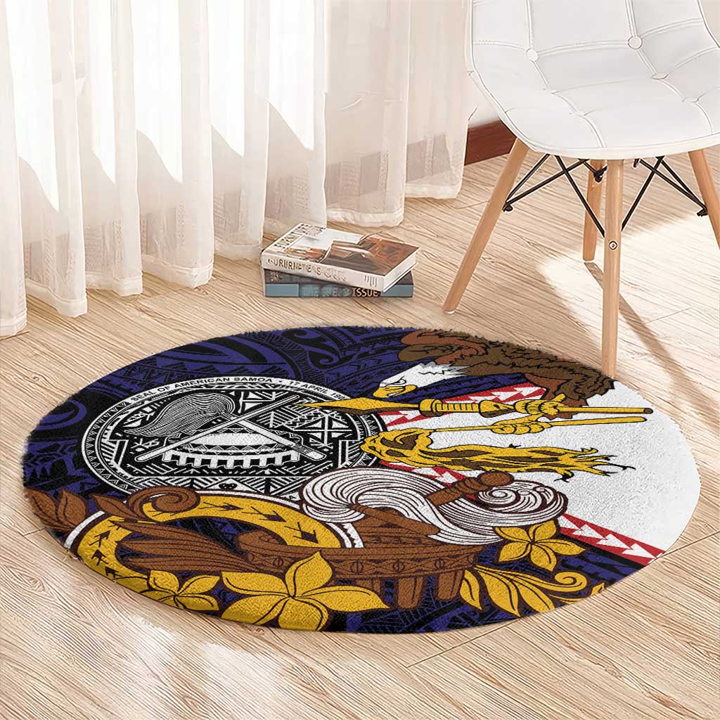 American Samoa Eagle Kava Bowl Round Carpet Plumeria Polynesian Pattern