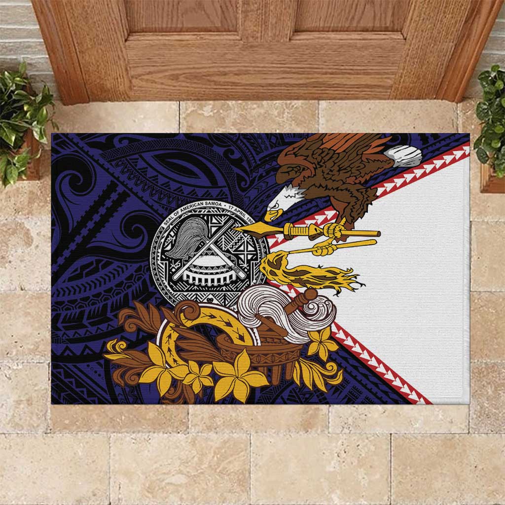 American Samoa Eagle Kava Bowl Rubber Doormat Plumeria Polynesian Pattern LT01 Black - Polynesian Pride