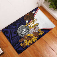 American Samoa Eagle Kava Bowl Rubber Doormat Plumeria Polynesian Pattern