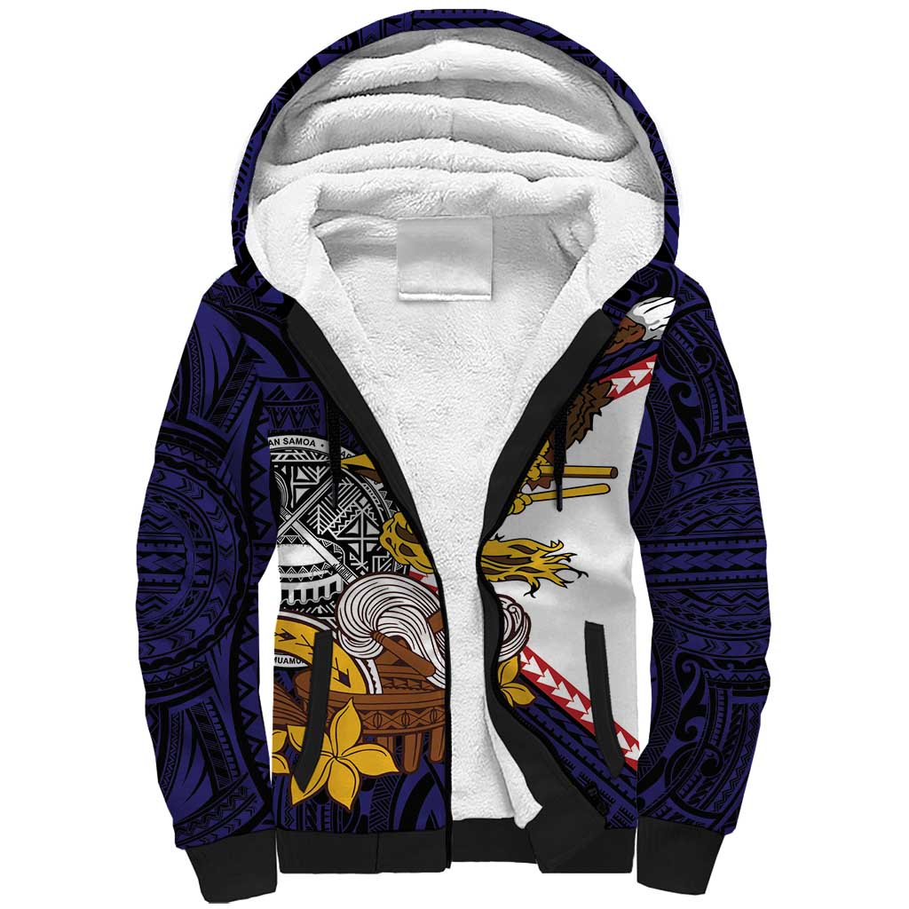 American Samoa Eagle Kava Bowl Sherpa Hoodie Plumeria Polynesian Pattern LT01 Unisex Black - Polynesian Pride