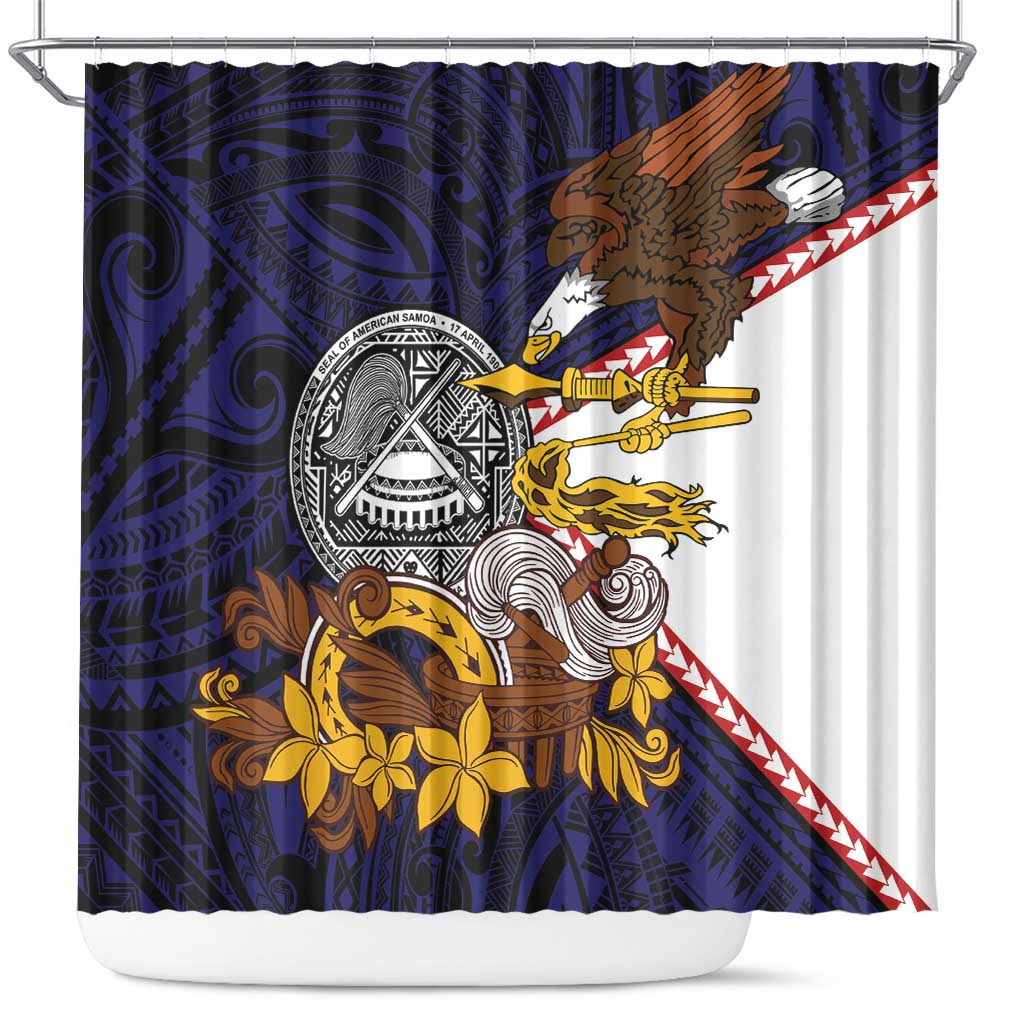 American Samoa Eagle Kava Bowl Shower Curtain Plumeria Polynesian Pattern LT01 Black - Polynesian Pride